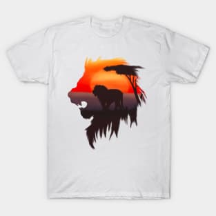 Lonely Sunset - Lion (Digital Drawing) T-Shirt